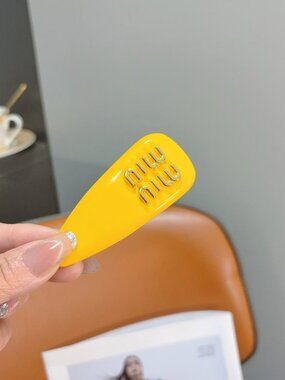 Miu Miu Glossy Yellow Logo Hair Barrette